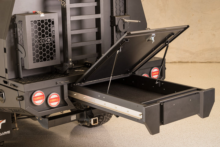 Nissan Navara NP300 with an XGO tray, the drawer out and the lid up